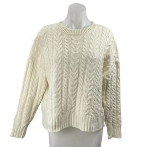 Joie Women's Cream Long Sleeve Cable Knit Crew Neck Pullover Sweater Top Size M